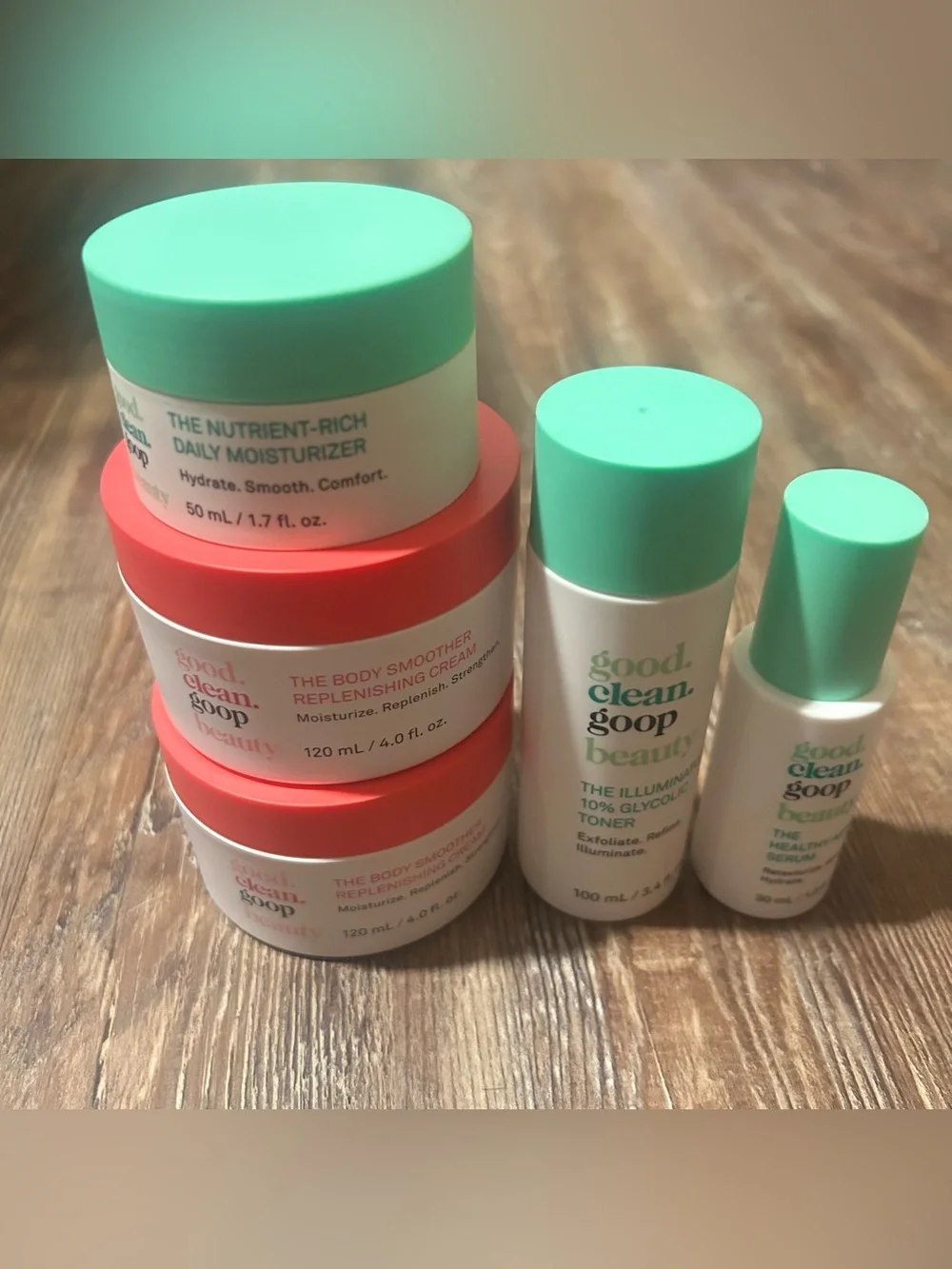 good.clean.goop 5pc Skincare Bundle- Serum, Moisturizer, Toner, 2 Body Smoother